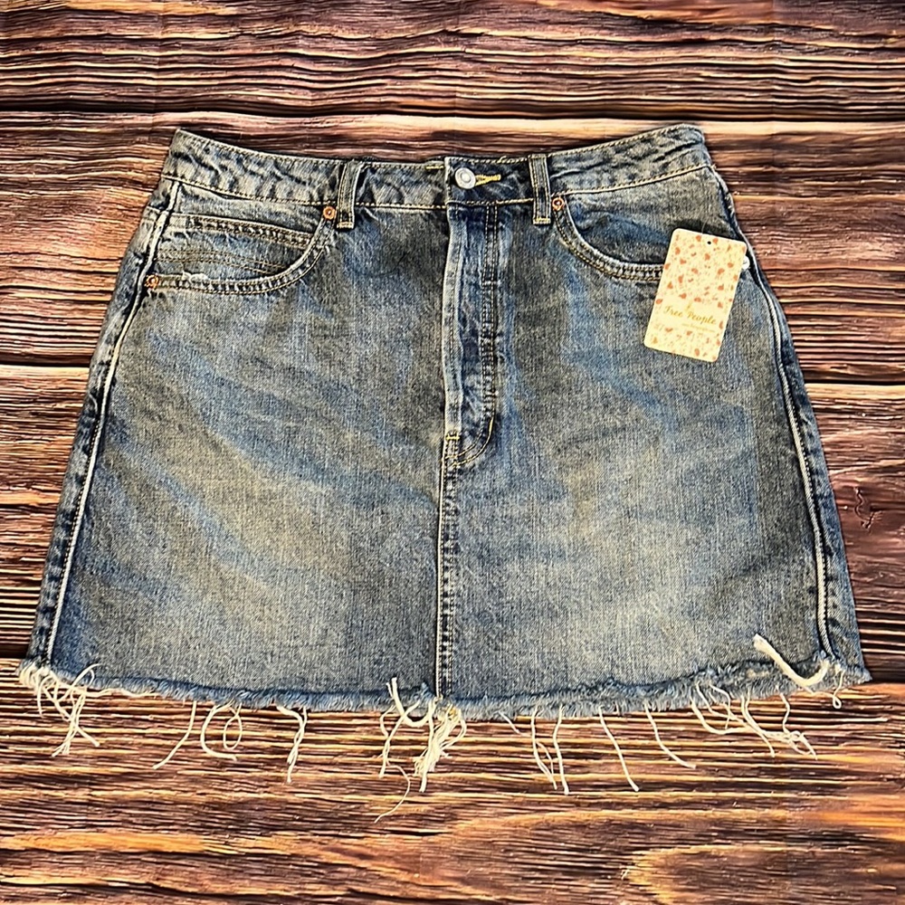 Distressed Denim Mini Skirt We the Free People